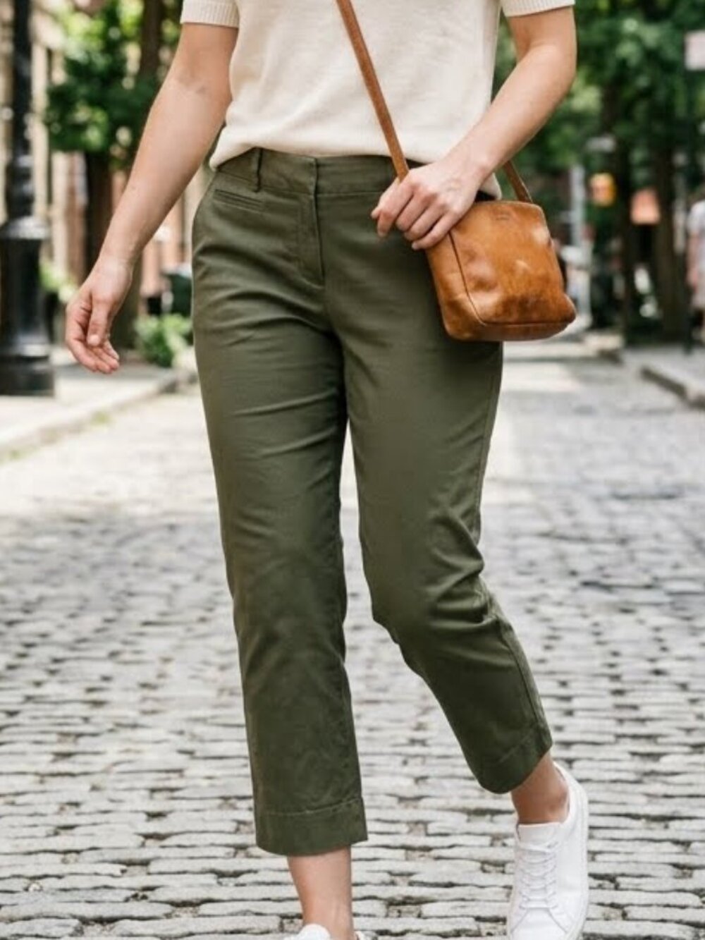 Talbots Woman's The Prefect Crop Cropped Chino Green Classic Pants Size 10P